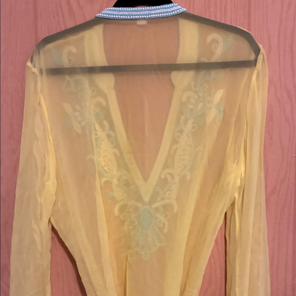 Boston Proper Yellow Tunic with Blue Embroidery - Picture 2 of 5